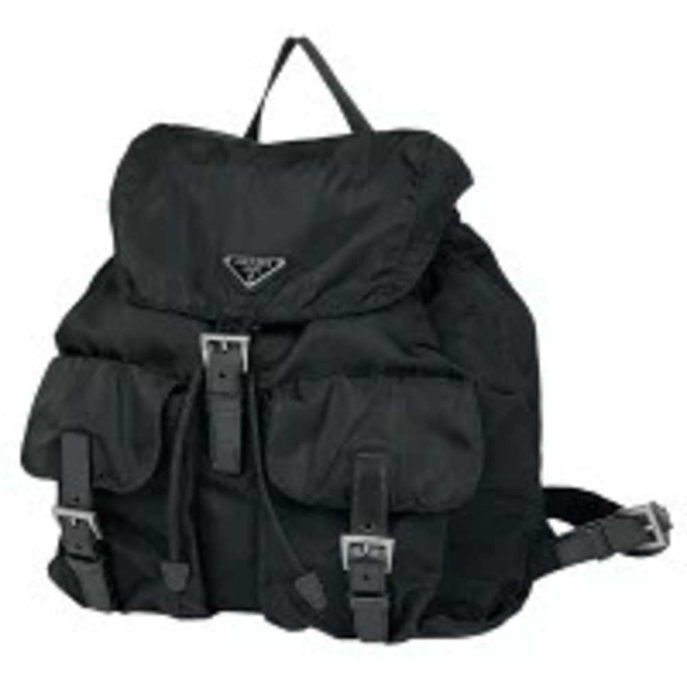 Prada Plate Backpack Rucksack Daypack Black Nero